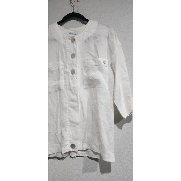 Vintage Jean Jones Shirt Chest Pockets Button Front Linen Top Lagenlook - Picture 2 of 11